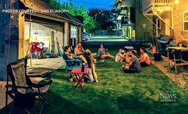 They transformed their parking alley into a backyard oasis