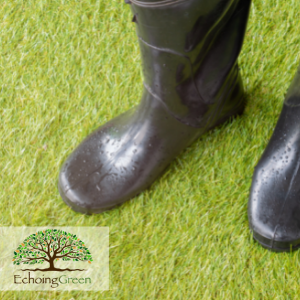 wet artificial grass rubber boots rain